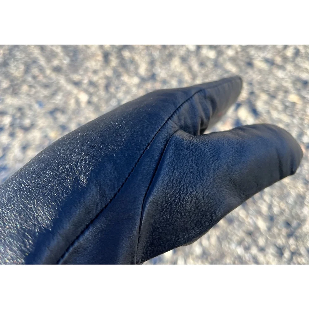 Ralph Lauren Black Leather Gloves Red Trim Button Detail Women One Size